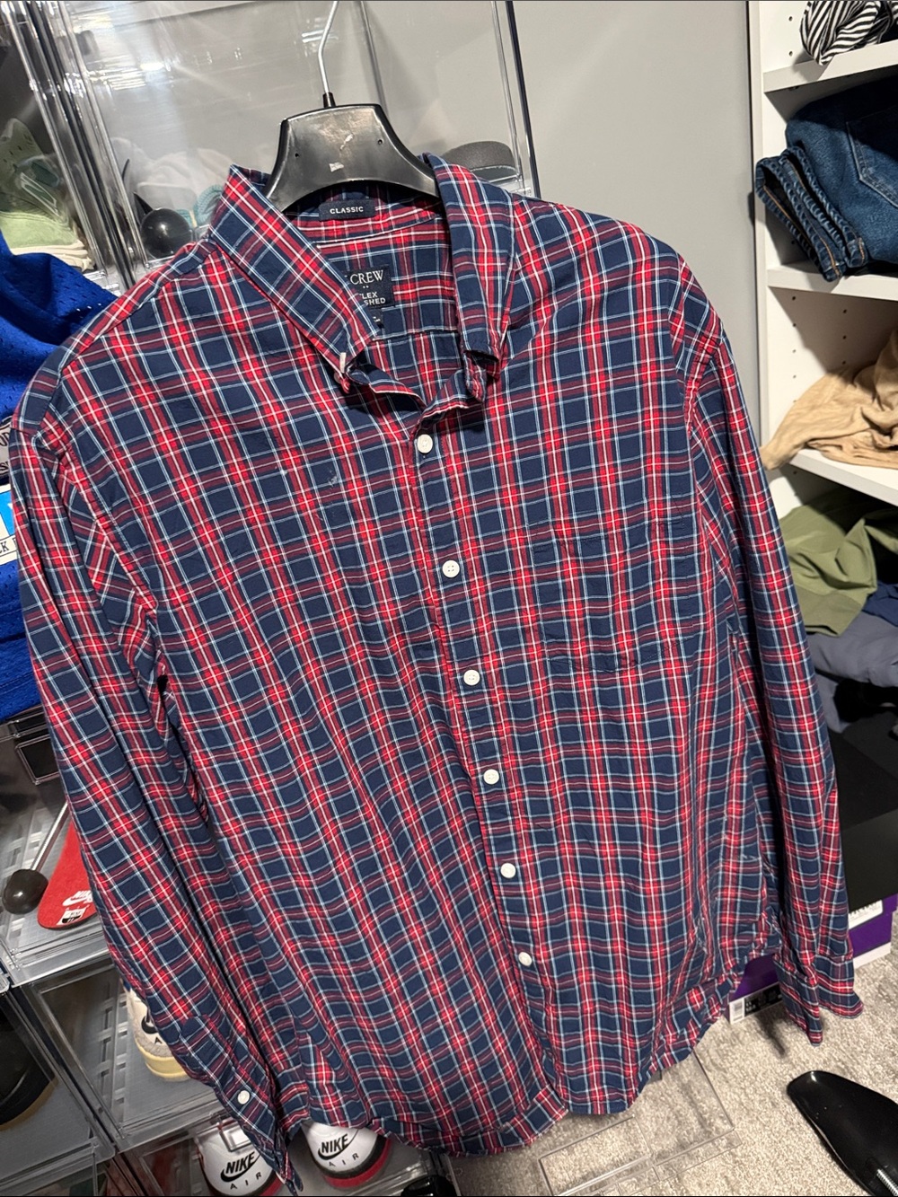 J. Crew Red and Navy Plaid Button-Down Shirt
